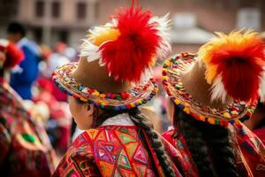 Perú vistoso decorado sombreros. generar ai foto