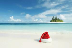 Santa beach hat. Generate Ai photo