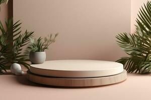 Minimalistic light color podium stage product display pedestal pink beige pastel photo