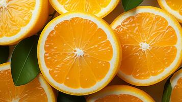 Fresh clementine slice background on white background. Ai generated. photo