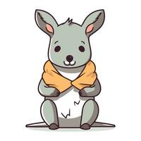 Cute cartoon kangaroo with orange scarf. Vector illustration.