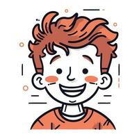 Smiling boy with red hair. Vector illustration in line style.