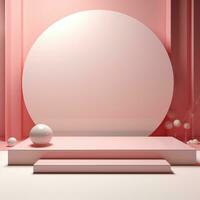Empty minimalistic glossy scene with pearls. Pink, beige, neutral color podium for goods and items photo