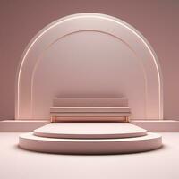 Stage, podium, empty pedestal for displaying objects and advertising goods, pink, beige, pastel photo