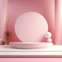 Minimalistic light color podium stage product display pedestal pink beige pastel photo