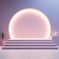 Pink glowing podium, empty flat stage photo