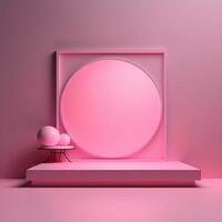 Pink glowing podium, empty flat stage photo