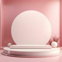 Minimalistic light color podium stage product display pedestal pink beige pastel photo