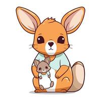 Cute cartoon kangaroo holding a little mouse. Vector illustration.