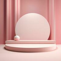 Empty minimalistic glossy scene with pearls. Pink, beige, neutral color podium for goods and items photo