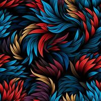Bright seamless pattern of abstract elements, leaves, patches, feathers photo