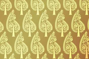 Golden Paisley Pattern with Floral and Peacock Motifs on a Light Green Background vector