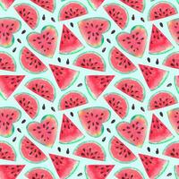 Watermelon watercolor seamless pattern. Summer juicy print photo