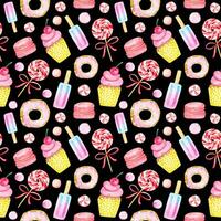 seamless pattern of watercolor sweets photo