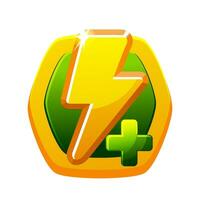 Golden icon add Energy. Vector graphic user interface element for mobile app.