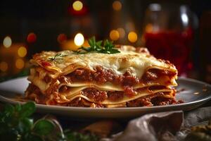 Traditional italian food lasagne with meat sauce. AI Generated photo