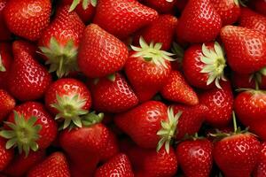 Texture of fresh strawberries as background. Generative AI photo