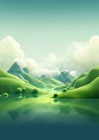 Cartoon style landscape with grass and clouds AI Generated photo