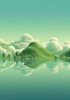 dibujos animados estilo paisaje con césped y nubes ai generado foto