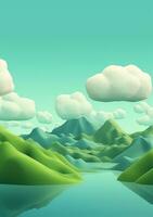 Cartoon style landscape with grass and clouds AI Generated photo