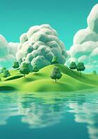 Cartoon style landscape with grass and clouds AI Generated photo