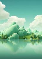 dibujos animados estilo paisaje con césped y nubes ai generado foto