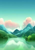 Cartoon style landscape with grass and clouds AI Generated photo