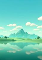 Cartoon style landscape with grass and clouds AI Generated photo