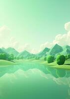 Cartoon style landscape with grass and clouds AI Generated photo