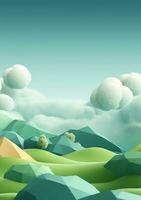 Cartoon style landscape with grass and clouds AI Generated photo