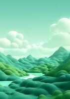 dibujos animados estilo paisaje con césped y nubes ai generado foto