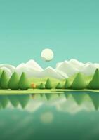 Cartoon style landscape with grass and clouds AI Generated photo