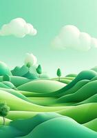 Cartoon style landscape with grass and clouds AI Generated photo