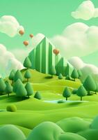 Cartoon style landscape with grass and clouds AI Generated photo