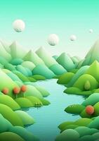 Cartoon style landscape with grass and clouds AI Generated photo