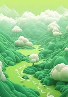 Cartoon style landscape with grass and clouds AI Generated photo