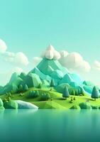 Cartoon style landscape with grass and clouds AI Generated photo