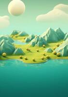 Cartoon style landscape with grass and clouds AI Generated photo