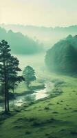 dibujos animados estilo paisaje con césped y nubes ai generado foto