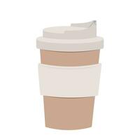 Isolated coffee cup paper container take away in cartoon style with empty sticker. mock up vector