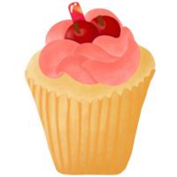 a cupcake with pink frosting and cherries on top png