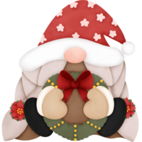 Watercolor Christmas Gnome holding Christmas Wreath png