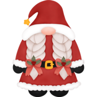 aquarelle Noël gnome portant une Père Noël costume, nattes lié avec une rouge arc et baies. joyeux Noël et content Nouveau année concept. png