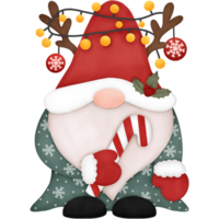 Watercolor Christmas Gnome with Santa Claus Hat and Antlers. png