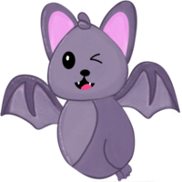 Cartoon illustration of a cute friendly black bat character Fly with wings spread out in contemporary style png