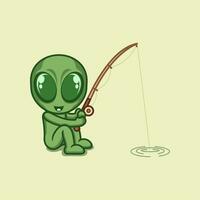 cute cartoon alien is fishing vector