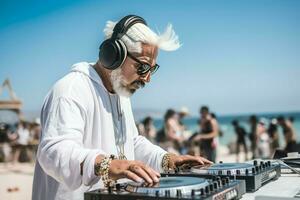 hombre DJ blanco paño. generar ai foto