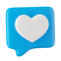 3d hacer de corazón icono en habla burbuja, social medios de comunicación concepto. png