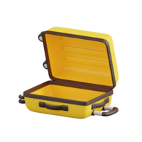 3d render of open yellow travel suitcase. png