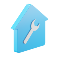 3d icon rendering of house and wrench isolated background. png